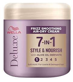 Wella Deluxe Frizz Smoothing Air-Dry Cream | Anti-Frizz | Heat Protection | Reduces Split Ends | With Olive Oil Derivate | Coarse or Damaged Hair | Soft Hold | 7-in-1 Style & Nourish, 150ml