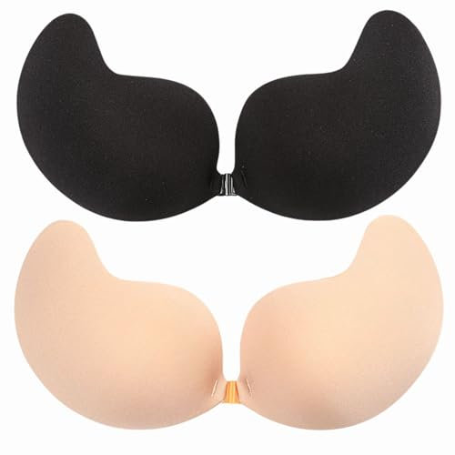 ETRSAIRL Klebe BH Rückenfrei, Trägerloser BH Push Up Große Brust Rückenfreier Sticky Bra für Aalle Rückenfreies Kleid Wiederverwendbare Unsichtbar Damen, 2PCS - B