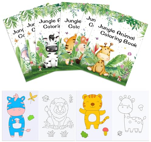MORAINJAY 16 Piezas Mini Libros para Colorear, Animales de la Jungla, Rellenos para Bolsas de Fiesta Niños, Regalos Cumpleaños, Manualidades DIY, Sorpresas Fiestas, Premios Aula