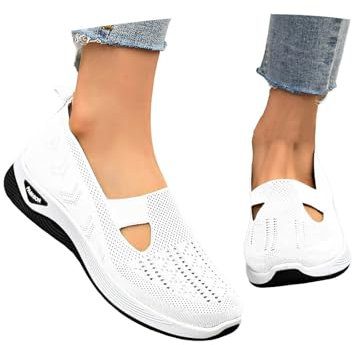 Sommerschuhe Damen, Sneaker Damen Diabetiker Schuhe Vermascht Walkingschuhe Turnschuhe Laufschuhe Breite Fuß OrthopäDische Trainer Outdoor Sportschuhe, Weiß, 40 EU