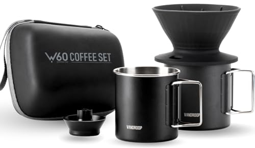vandroop Tragbares Pour Over Kaffeebereiter Set Kaffeefilter Camping Wiederverwendbar Silikon Kaffee Filter faltbar Kaffefilter Größe 2 Becher 500ml und 300ml mit 10 Stk. Papierfilter und -Falzhilfe