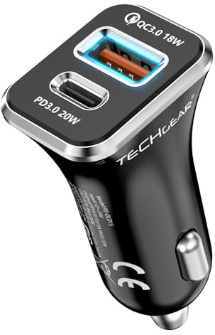 TECHGEAR 38W USB C Car Charger 12V/24V – Car, Van, Lorry, HGV | PD 20W + QC3.0 18W Dual Port Fast Charging Cigarette Lighter Adapter | iPhone 17/16/15/14, Galaxy S26/S25/S24/S23, iPad & more