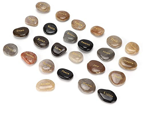 CHICIRIS Lettering Stones Small Decorative River Rocks for Meditation, 25 Polished Pebbles for Offset Harmful Power