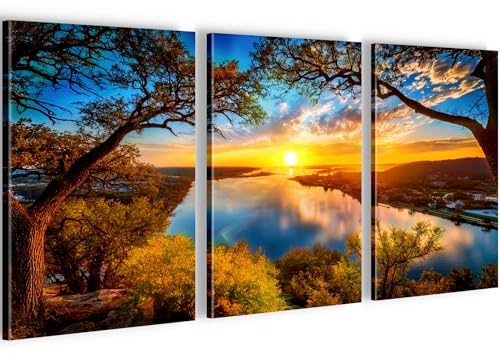 Novart Väggmålningar Landskap 3 Delar Väggmålningar för Vardagsrum Sovrum Kontor 20 x 30 cm - 3 bilder Himmelsblå Solnedgång N043030a