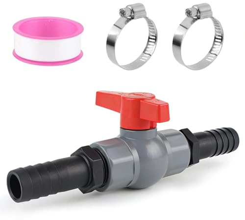 Kulventil med slangkontakt, PVC-kulkran, avstängningsventil pool, slanganslutning, för pool och dammkonstruktion, akvaristik, inkl. 1 avstängningsventil inre gänga 40 mm (1 1/4 tum), 2 slanghylsor 25