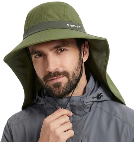 TOP-EX Cooling Sun Hat, UPF 50+, Neck Flap, Green, L/XL