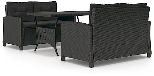 Mokuyary Grupo de comedor de jardín de 3 piezas, con cojín, ratán de polietileno, mesa de jardín, mesa de comedor, resistente a la intemperie, muebles de balcón para porches, patios, terrazas