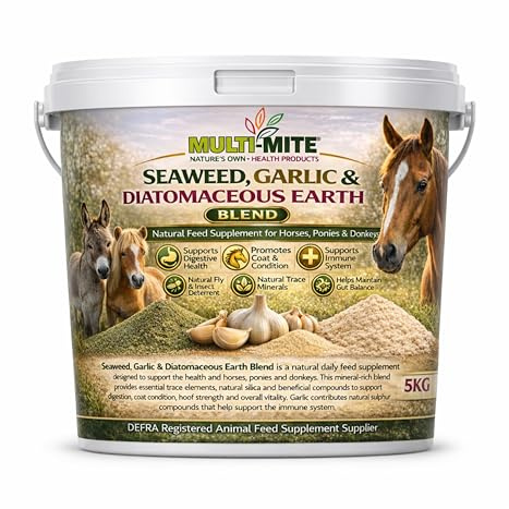 Multi-Mite 5KG Diatomaceous Earth, Seaweed & Garlic Horse Feed Supplement Natural Mineral & Coat Conditioner Supports Digestive Balance & Healthy Intestinal Environment For Horses, Ponies & Donkeys