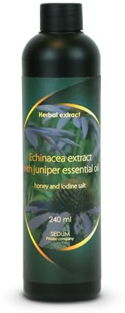 Extrait de fines huiles essentielles aux herbes naturelles Sedum pour sauna - Infusion de sauna avec Extrait d'échinacée à l'huile essentielle de genévrier, au miel et au sel d'iode - 240ml