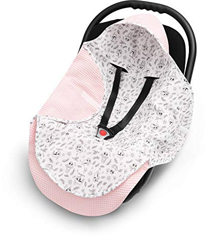 EliMeli Einschlagdecke für Babyschale 100% Baumwolle - Leichte Baby Decke für Autositz aus Waffelstoff und Musselin für den Sommer und Frühling, universal z.B. Maxi Cosi (Rosa - Faultier)