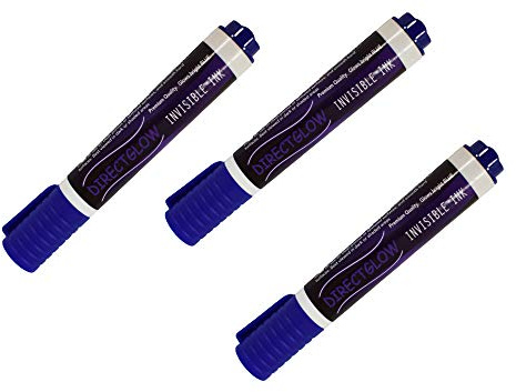 DirectGlow Extra Large Invisible Blue UV Blacklight Reactive Ink Marker Pen 3 Pack