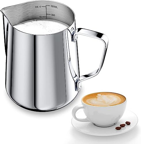 Pot à lait, mousseur manuel en acier inoxydable 350 ml, crémier à café mousseur à mesurer, pot à lait parfait pour l'espresso cappuccino barista