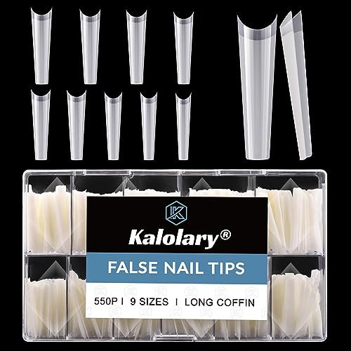 Kalolary 550PCS XXL Faux Ongles Français, en Acrylique Extra Longs Ballerine Faux Ongle Full Cover Pour la Conception D'ongles de Bricolage, Couleur Naturelle