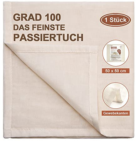 eFond 1 pièce Étamine Alimentaire, 50x50cm Tissu Ourlé Mousseline Alimentaire, Lavable Réutilisable Grade 100 Toile en Coton Pur Non Blanchi, Passoire pour Filtrer Fromage Beurre Jus Lait de Noix