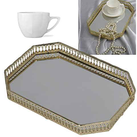 HEEPDD Goldenes Tablett, Dekoratives Praktisches Spiegeltablett für Badezimmer