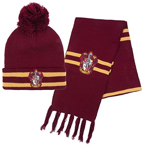 Harry Potter Cappello e Sciarpa, Set Invernale per Bambini e Ragazzi, Cappello e Sciarpa di Hogwarts, Grifondoro Set Invernale, Accessori Invernali - Rosso