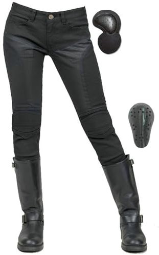 HOMDECR Femme Pantalon Moto,Jeans Moto Très Extensible Respirant Imperméable Randonnee Pantalon De Travail Cargo Racewear Protection Moto Pantalon avec 4 Protéger Pads Amovibles (S)