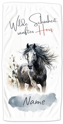 GRAZDesign Handtuch Pferd mit Spruch und Name personalisiert Badetuch, Saunatuch für Kinder und Erwachsene, Wildpferd - 140x70cm