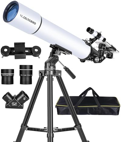 Celticbird Telescope for Adults Astronomy Beginners, 80mm Aperture 800mm Refractor Telescopes for Adults High Powered with AZ Mount, Carry Bag, Phone Mount