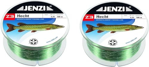 Set: 2 Spulen Zielfischschnur, Hecht 0,35mm, 8,1kg, 2 x500m (1000 Meter), Angelschnur, monofil Z3 + gratis Petri Heil! Aufkleber