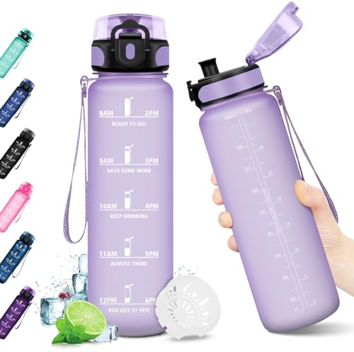 KollyKolla Borraccia 1 litro, Borraccia Motivazionale con Filtro, a Prova di Perdite, Borraccia Palestra, Bottiglia Acqua senza BPA, Borracce per Adulto, Bambini, Sport, Scuola, Ciclismo, Gym