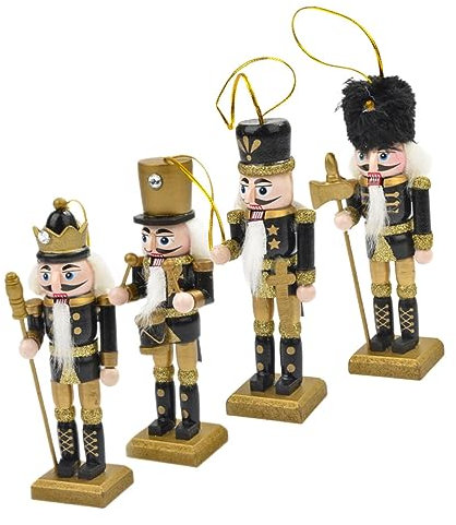 Anneome Lot de 4 figurines casse-noisette en bois - Pendentif d'arbre de Noël - Décoration festive pour Noël - Ornements en bois faits à la main - Casse-noisette