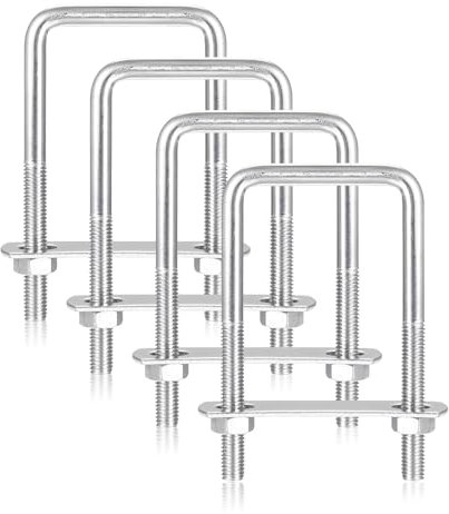 4 Tornillos en U Con Rosca, M8 70 X 110mm Pernos en U Cuadrados de Acero Inoxidable con Tuercas Placa de Marco Arandelas Redondas para Casa O Jardín, Actividades al Aire Libre