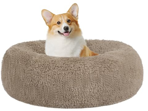 HMTOPE Panier orthopédique pour chien rond - Lit douillet pour chien ou chat - Lavable - Diamètre 70 cm - Marron camel