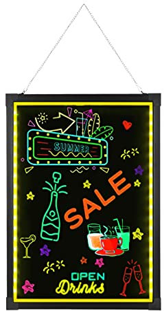 Pizarra publicitaria LED de 50 cm x 70 cm, con 8 rotuladores fluorescentes, control remoto, para restaurante, boda, bar, fiesta