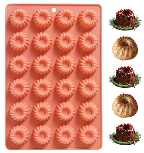 Butabeishy Mini moule à kouglof en silicone, 24 cavités, pour gâteaux et desserts, rose corail