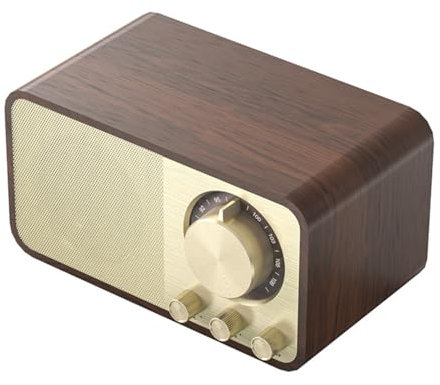 Nicear Radio Bluetooth Rétro, Design Grain De Bois, Haut-Parleur Rétro 5 W, Batterie 1800 MAh, Carte AUX/USB/TF, Radio FM pour Cuisine, Chambre, Bureau