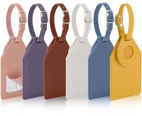 AiQInu 6 Piezas Identificador de Maletas, Etiqueta Maleta Viaje Cuero de PU con Funda Protectora AirTag, Luggage Tag con Etiqueta de Nombre para Evitar Pérdida de Bolsas y Maletas