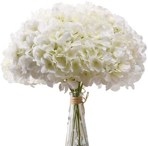 NASSMOSSE 10 Piezas de hortensias Artificiales, hortensias Blancas de Seda con Tallos, Flores Artificiales realistas y Flexibles para el hogar, Fiesta, jardín