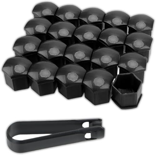 BRIOTA 20 Stück 19mm/17mm Radschraubenkappen, Schraubenabdeckung, Radmutter Kappe Universal, Radschrauben Abdeckung mit Demontagewerkzeug (Schwarz) (17mm)