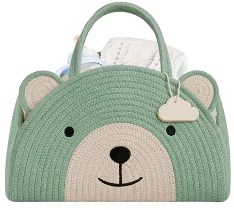 Babykorg – 32 x 22 x 20 cm vävda korgar, söt tecknad bomullsrepkorg | kapacitet barnkammarorganiserare | bomullsrepväska för flickor pojkar barn jul shower fest resa väg