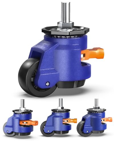 HOLKIE Ruote girevoli con stelo Set di 4 carichi pesanti, ruote retrattili M12 e 1/2 e dimensioni della vite, ruote regolabili per mobili, banchi da lavoro, macchine, capacità totale 1000 kg