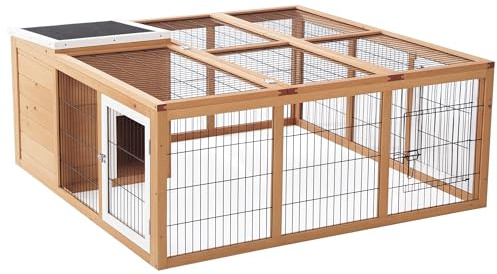 PawHut Rabbit Hutch Outdoor with Openable Top 123 x 120 x 52cm Yellow