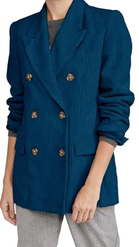 Leader of the Beauty Blazer de pana para mujer, con solapa de pico, casual, para invierno, boda, graduación, fiesta, chaqueta de pana, Tinta azul., XL