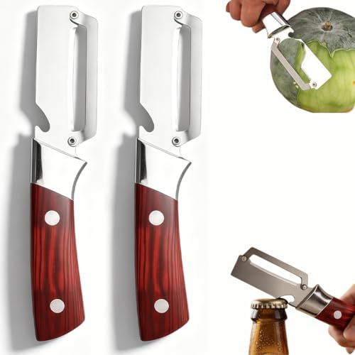 Peladores de Verduras Multifuncional para Cocina, Pelador de Frutas y Verduras de Acero Inoxidable 2 en 1 con Abridor de Botellas, Peladores de Cocina Portátiles para Frutas, Manzana, Patata 2 PCS