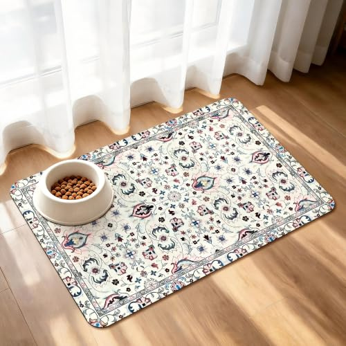 YOSEPATI Hund kattmatta Superabsorberande för Mat- och Vattenskål 40x60cm | Halkfri bordsunderlägg för husdjur för golv, fläckfria snabbtorkande dispensermatta för hund och katt, vattenskålsmatta