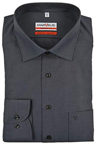 MARVELIS Modern Fit Hemd Langarm mit Brusttasche Chambray , Anthrazit , 43