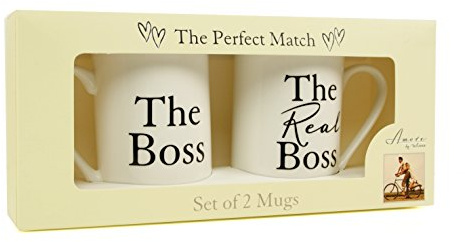 Set di tazze in porcellana con motivo “The Boss” e “The Real Boss” per regalo di matrimonio o anniversario
