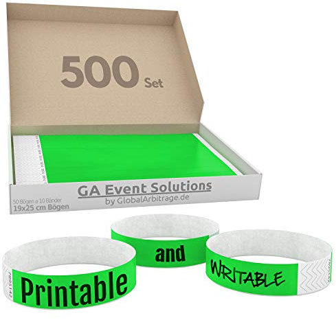 Bracelets d’admission GA Event Solutions en Tyvek, 500 pièces, vert