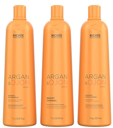 Richee Professional | Argan & Ojon hårvårdsset | Professionell behandling | 3 delar, 1 000 ml schampo, 1 000 ml skönhetskontroll, 1 000 g mask