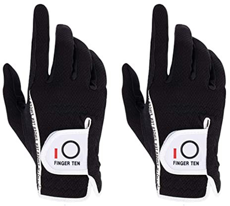 FINGER TEN Golfhandschuh Herren Links Rechts 2 Stück (Not Paar) Allwetter Mikrofaser Rain Grip Golf Handschuh Linke Rechte Hand Weicher Komfort Passform Größe S M ML L XL(Schwarz M Rechten Hand)