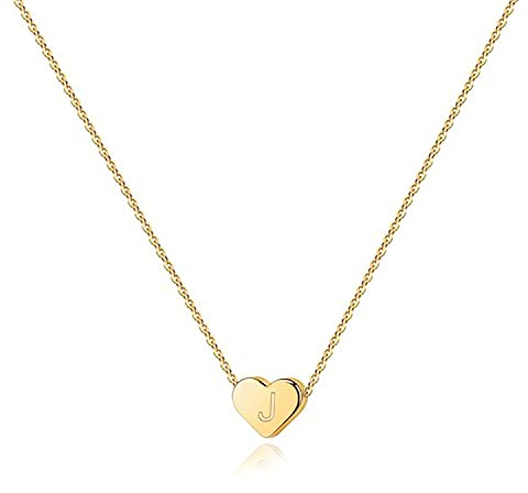 PAVOI 14K Yellow Gold Plated Mini Dainty Heart Initial Necklace | Slider Adjustable Necklace - 18 | Letter Necklaces for Women - Valentines Day Trendy Jewelry | J Initial