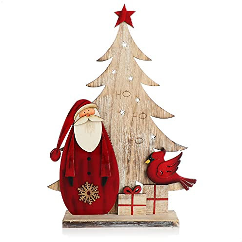 com-four® Decorazione Natalizia con Babbo Natale in Legno Laccato - Decorazione Natalizia Premium da appoggiare, per tavola e Altro (01 Pezzo - Babbo Natale 33cm)