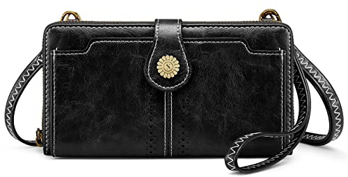 S-ZONE RFID-blockerande crossbody-handväska för kvinnor, liten plånbok i konstläder