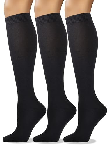 COTTON DAY Women's Soft Combed Cotton Knee High Long Calf Dress Socks Seamless Toe Shoe Size 9-11 Black