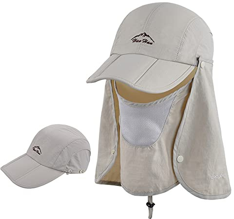 Swygoo Casquette de Baseball pour Adultes, Casquette à Visière Pliable avec Protection UV pour Visage et Cou, Randonnée Pêche Chapeau | Chapeau d'été | Chapeaux Safari | pour Hommes et Femmes (Kaki)